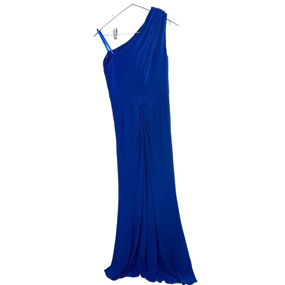 ADRIANNA PAPELL Draped One-Shoulder Jersey Blue Gown 6 NWT - Picture 8 of 10